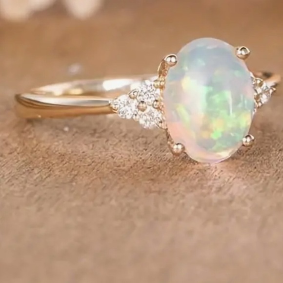 Jewelry - Radiant Synthetic Opal Ring with Gold Band